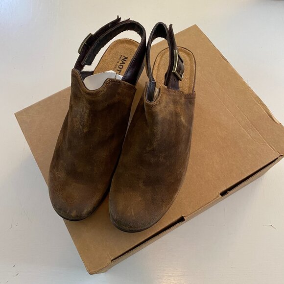 NIB NEW Naot Distressed Suede Open Heel Bootie Clog Dark Brown Women's 7 - Picture 2 of 8